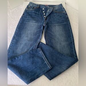 Edikted Women’s Off Set Button Fly Straight Leg Cotton Denim Jeans SzL